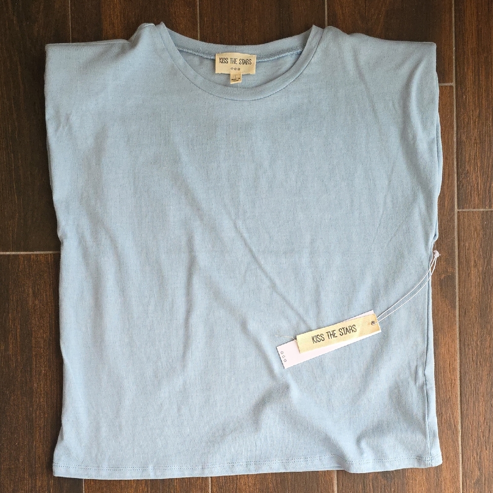 Light Blue Sleeveless With Shoulder Padding  Shirt